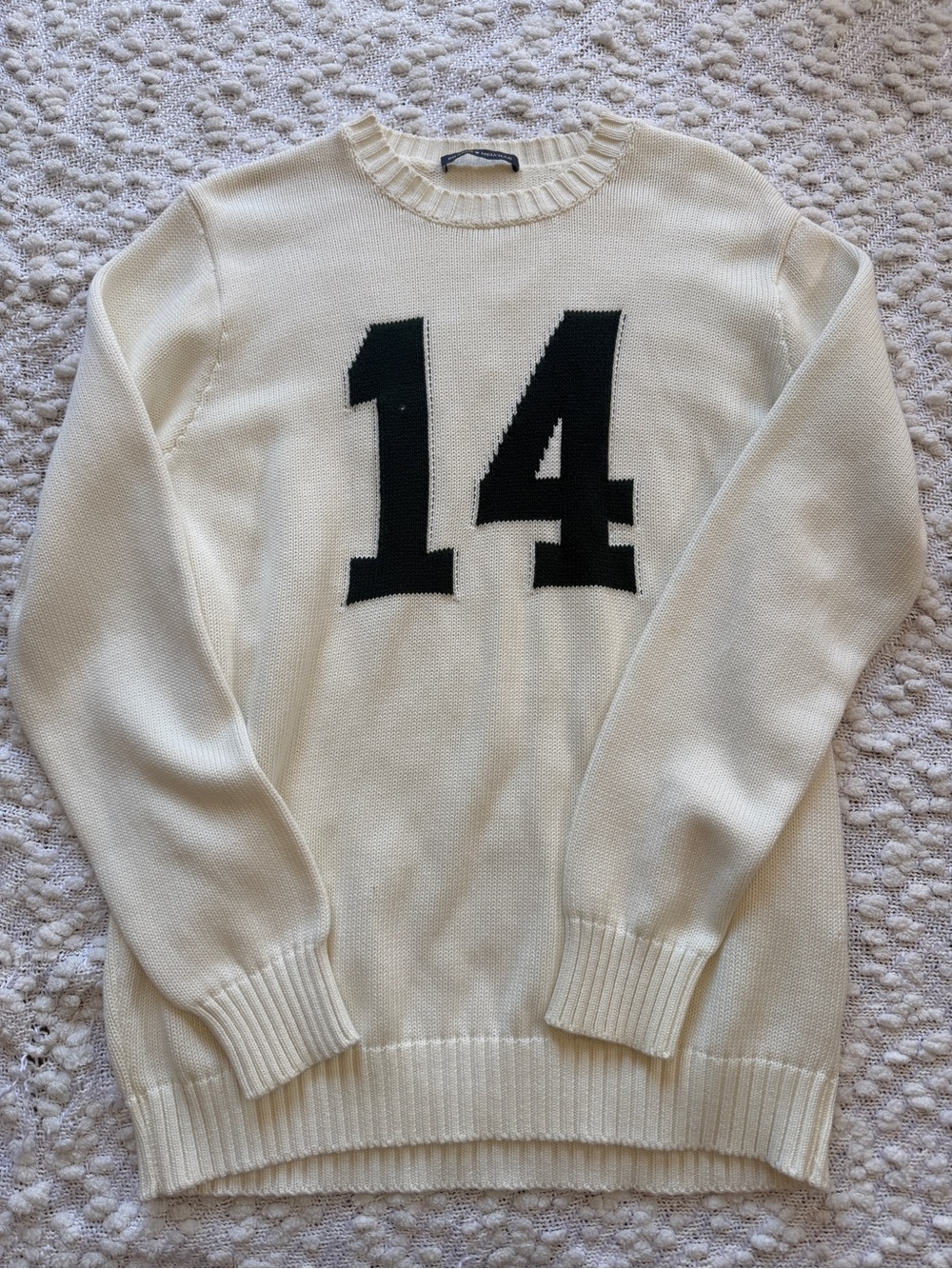 Brandy Melville John Galt Cream Knit Sweater with Black '14' Graphic